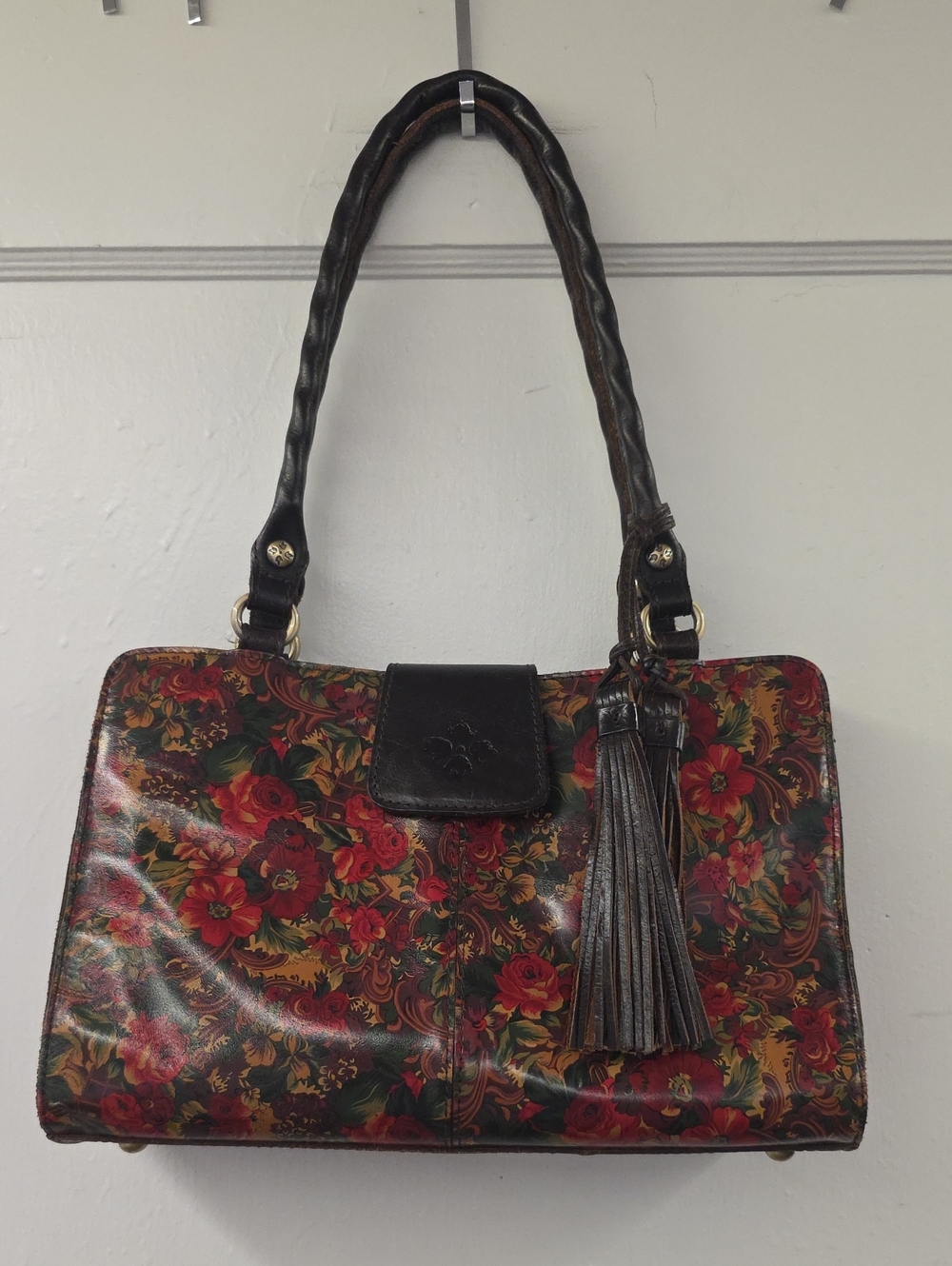 Patricia Nash Golden Rustic Forest Leather Tote Shoulder Bag Floral